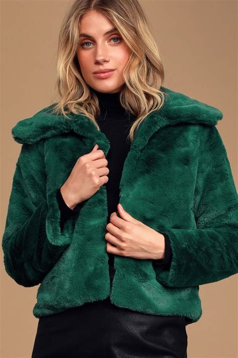 faux fur coat emerald green